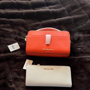 Michael Kors Vibrant Orange and Classic White Bag Set